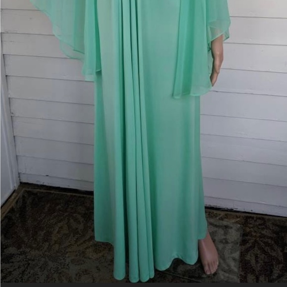 70s Maxi Dress Seafoam Sheer Sleeves S - Picture 4 of 7
